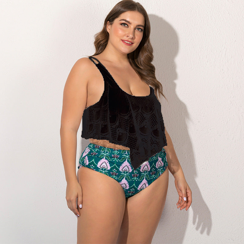 Hoge taille van dames plus zes bikini met kanten top