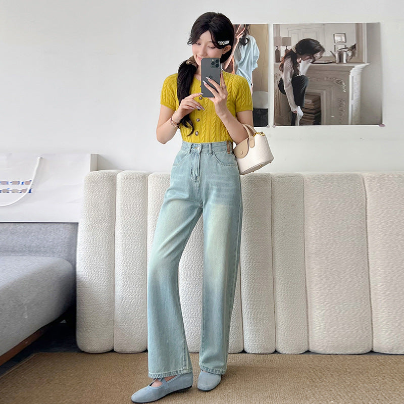 女性用のトールフィットのクロップドストレートレッグジーンズ