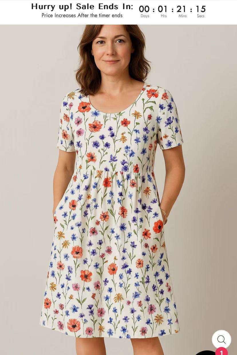 Casual T-Shirt Dress with Round Neck, Pockets, and Stitch Detailing