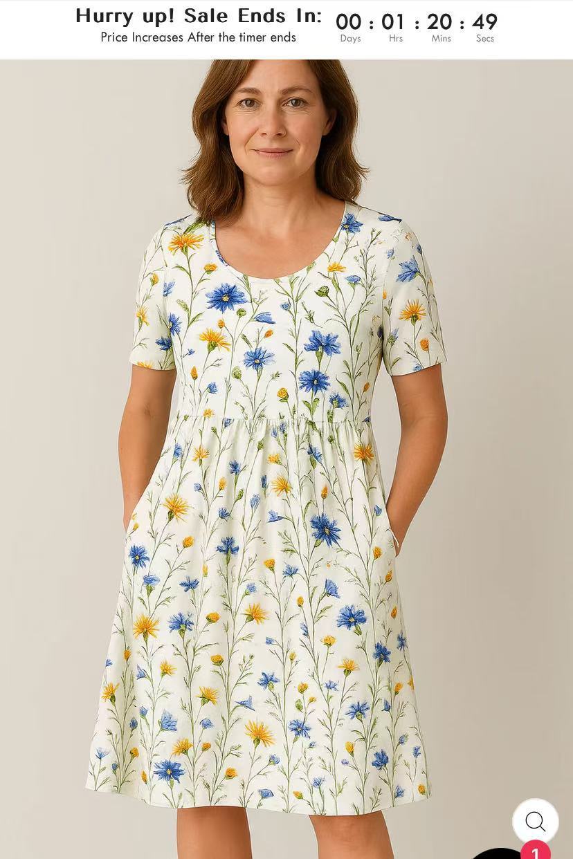 Casual T-Shirt Dress with Round Neck, Pockets, and Stitch Detailing