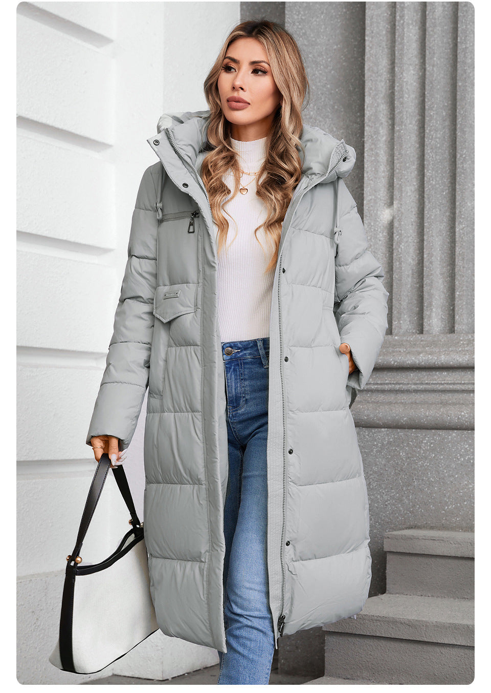 Women's Long Hooded Zip-up Cotton Coat