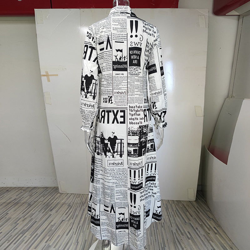 Krantenprint shirtjurk met ontspannen button-down aantrekkingskracht