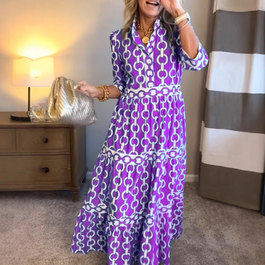 Robe maxi à imprimé géométrique avec cou rond pour le printemps et l'été