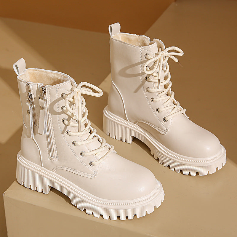 Botas de combate con tirolesa de las mujeres en blanco o negro