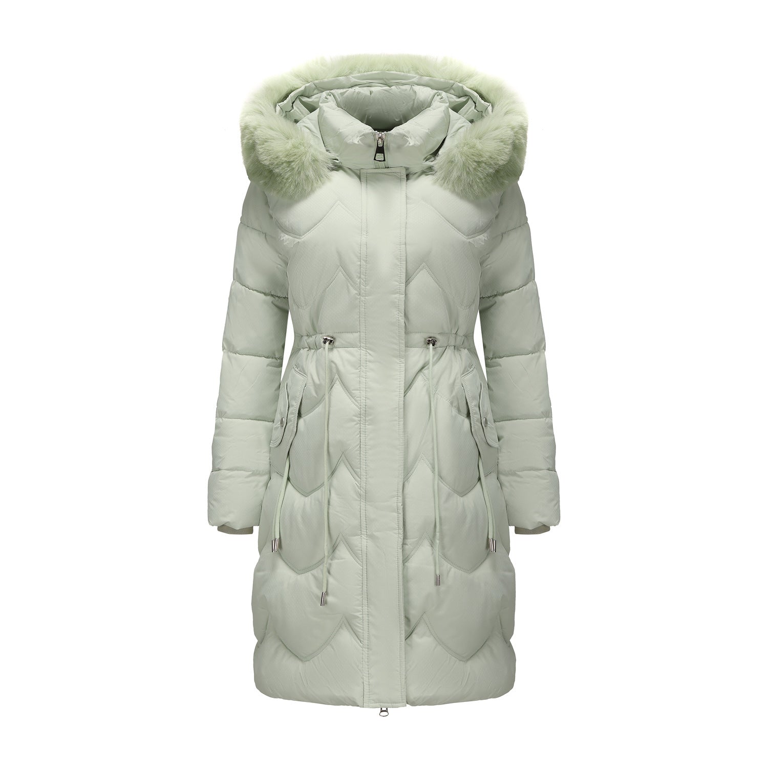 Big Fur Collar Mid-length Thickened Waist-cinching Cotton Coat
