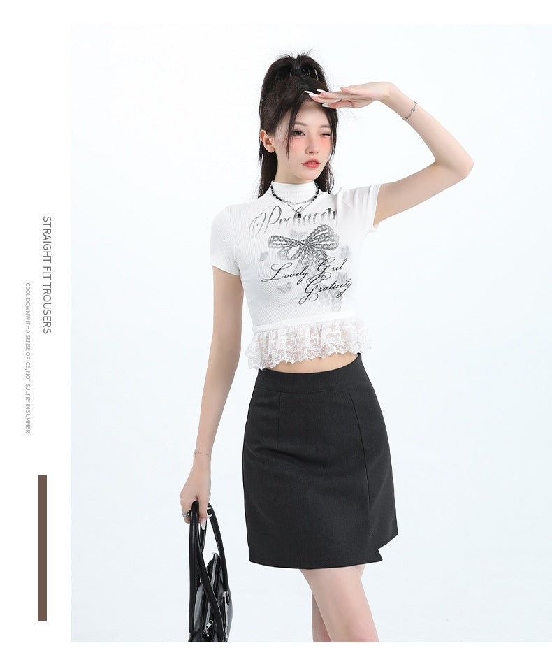 High Waist Gray Slit Skirt With Anti Exposure Design