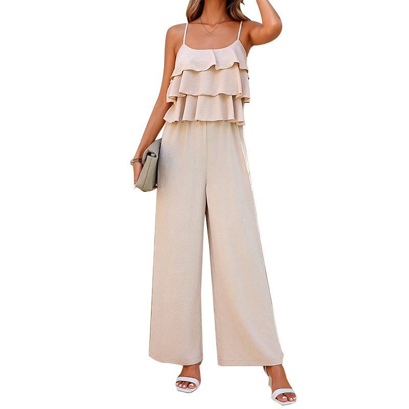 Women's European And American Style Lotus Leaf Suspender Jumpsuit