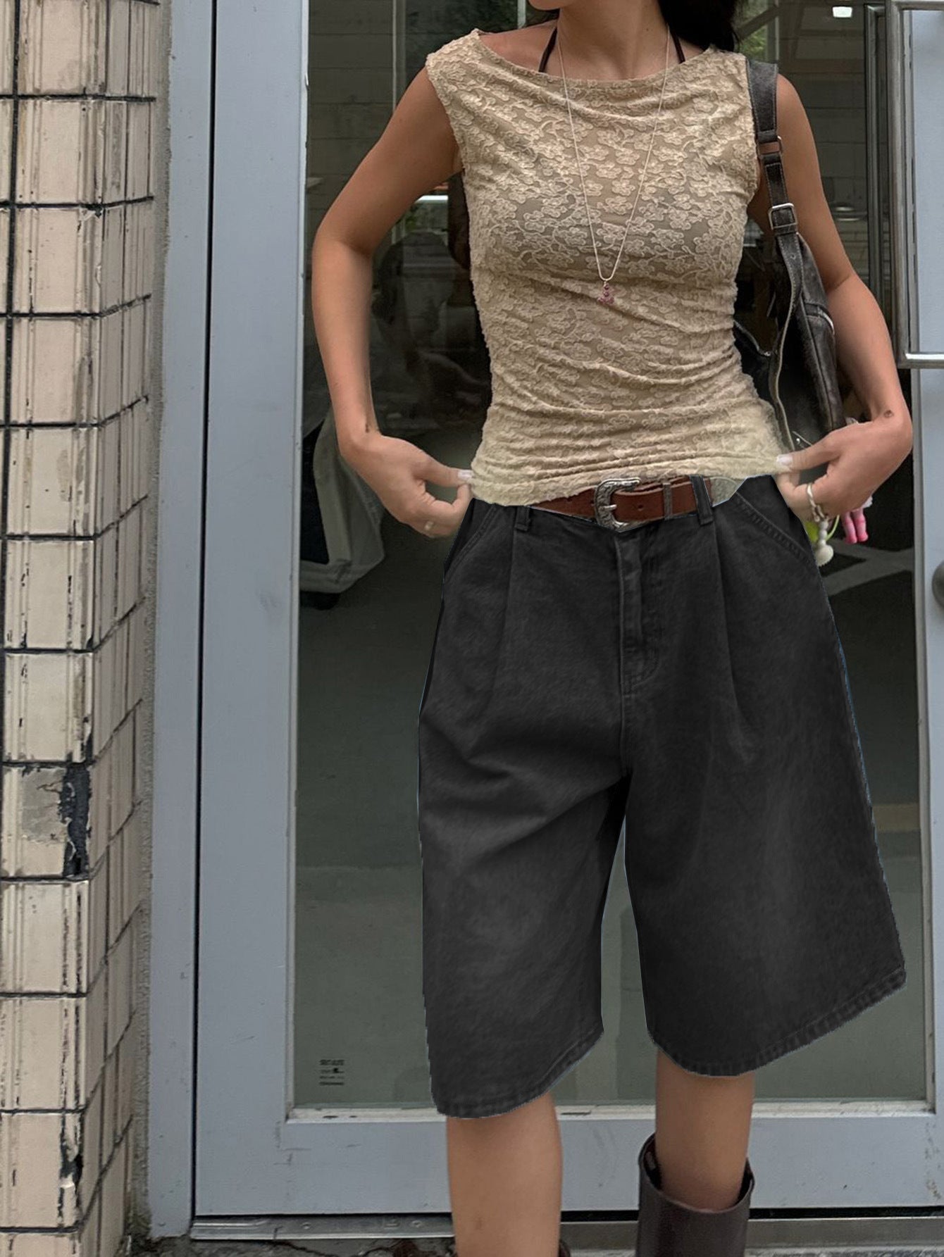 Pantaloncini di jeans a gamba larga retrò con fascino sciolto