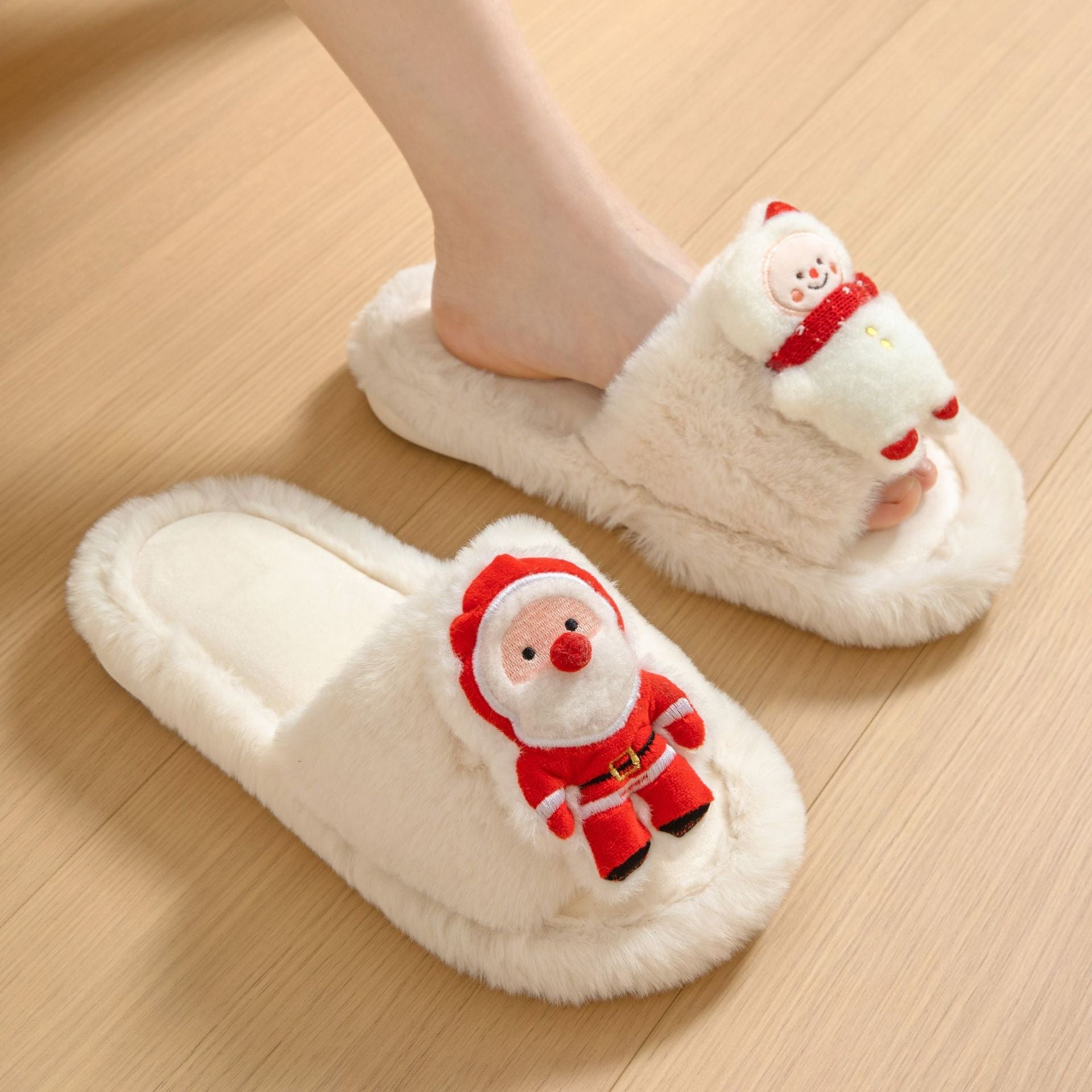 Soft Fleece Lined 3D Santa House Slippers with Open Toe