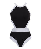 Women's One Piece Swimsuit wit Mesh Straps and Bodice