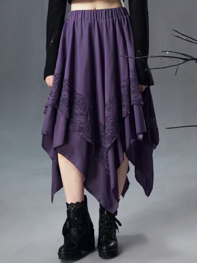 Renaissance-style Pleated Half-skirt With Asymmetrical Pointed Hem Ethereal And Fairy-like