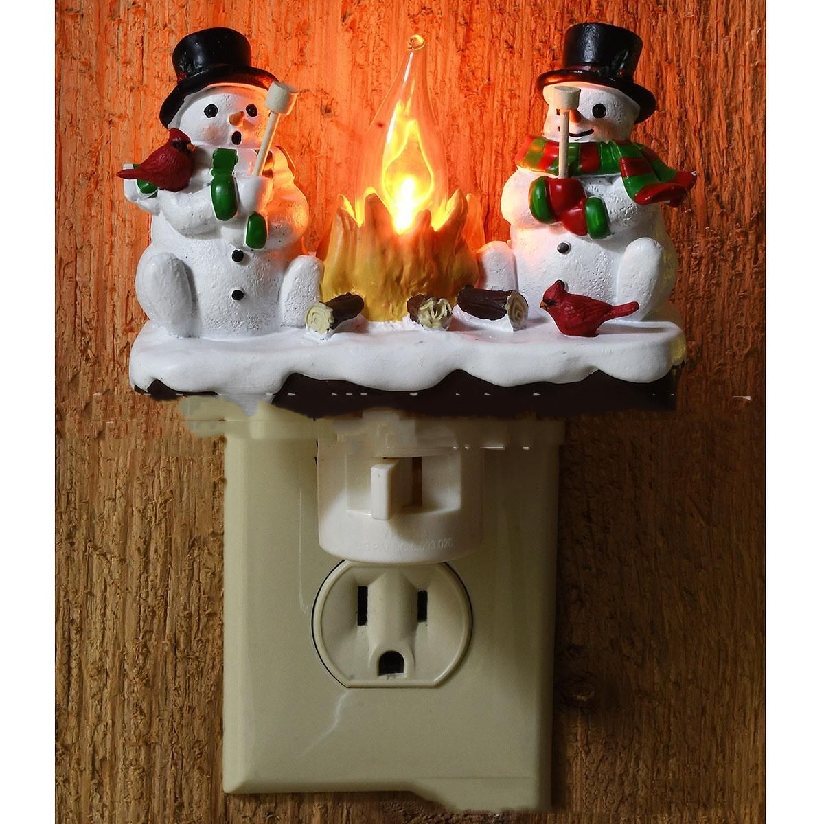 Whimsical Plug-In Snowman & Campfire Duo Resin Christmas Decoration Nightlight