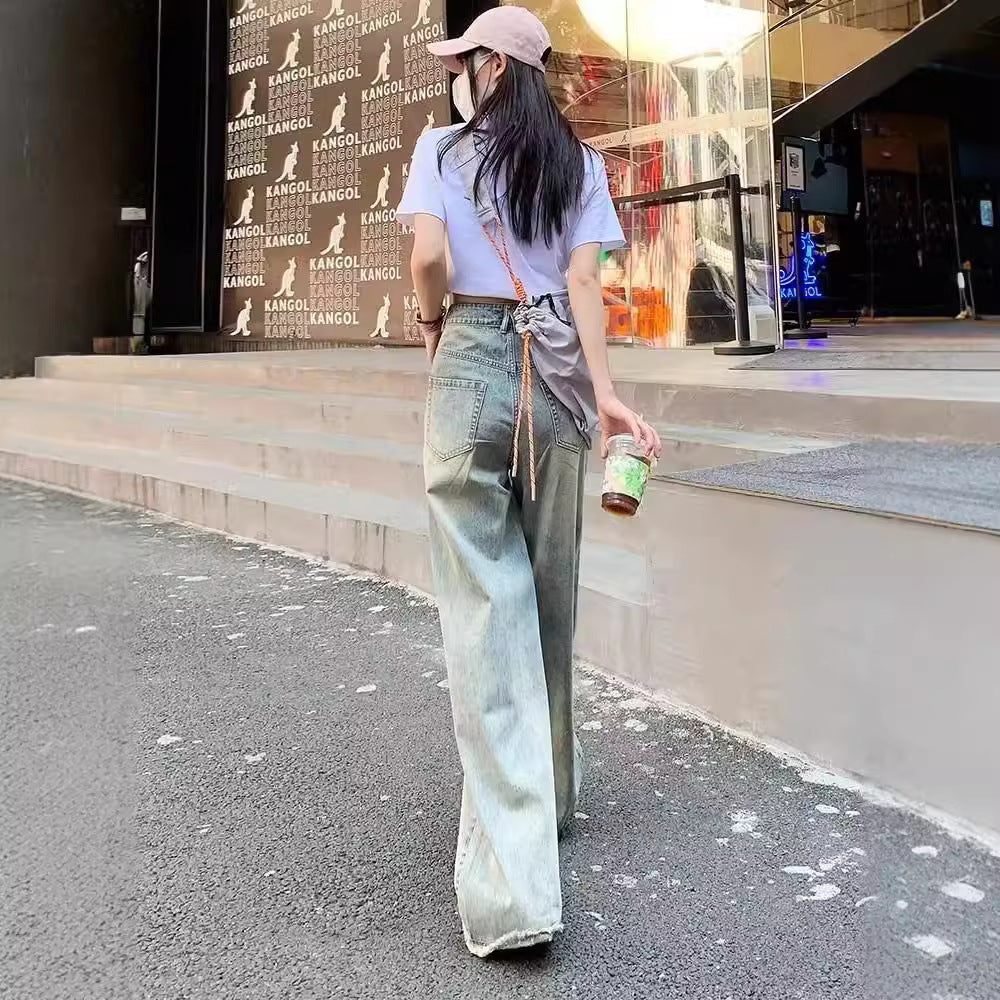 Cement Yellow Wide-Leg Jeans with Retro Spring Vibe