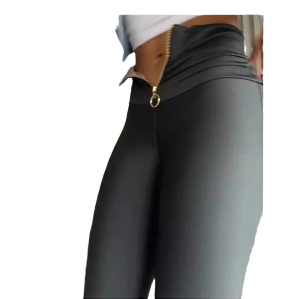 Women's Hip-lift Waist Belly-pull Zipper Door Tight Pants