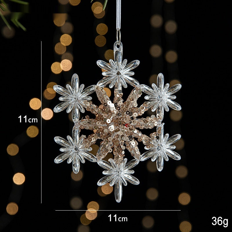 Elegant Sequined Clear Acrylic Hanging Ornament Decorations with Ribbon