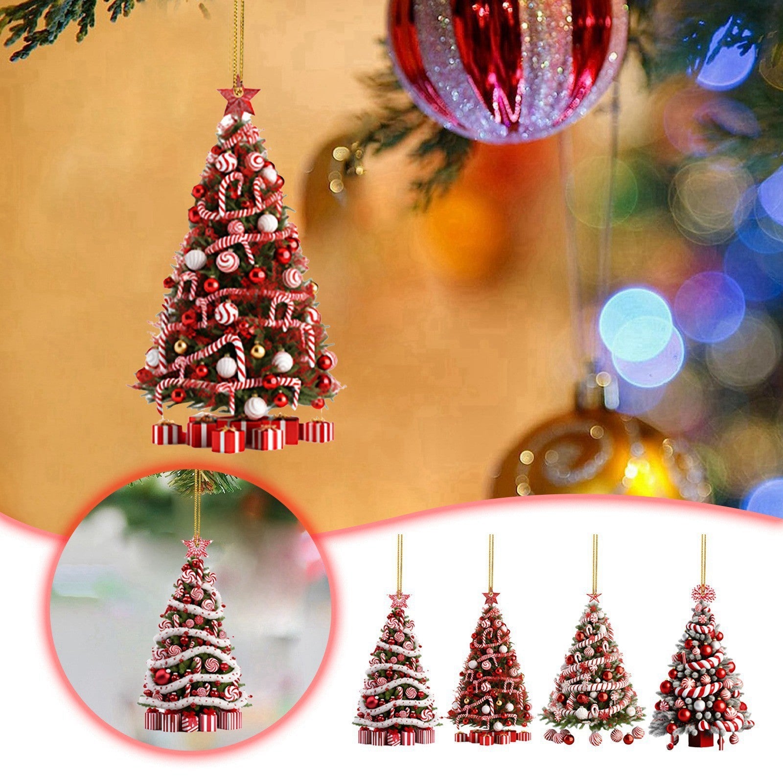 Colorful Christmas Tree Themed Ornament with Hanging Thread