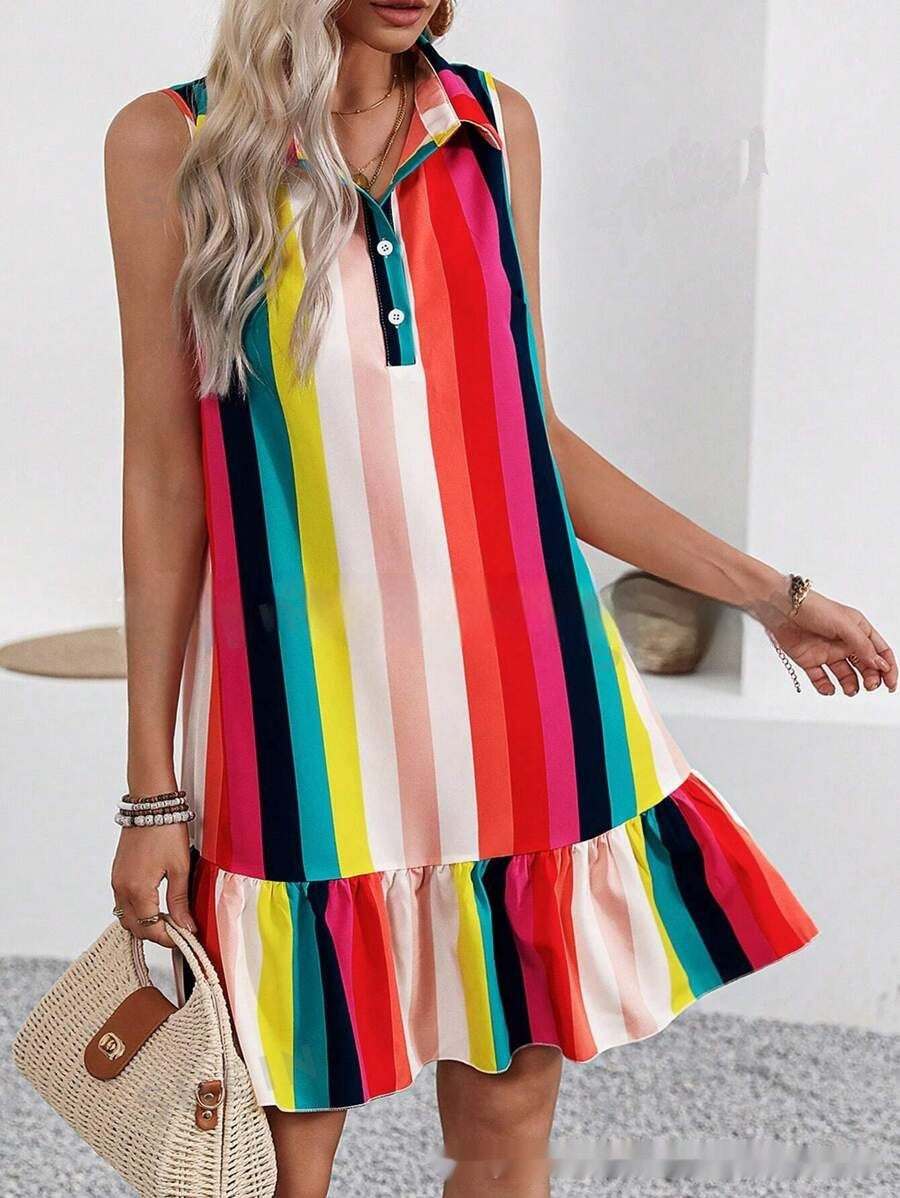 Vestido de camisa sin mangas con detalles de botones y cuello clásico