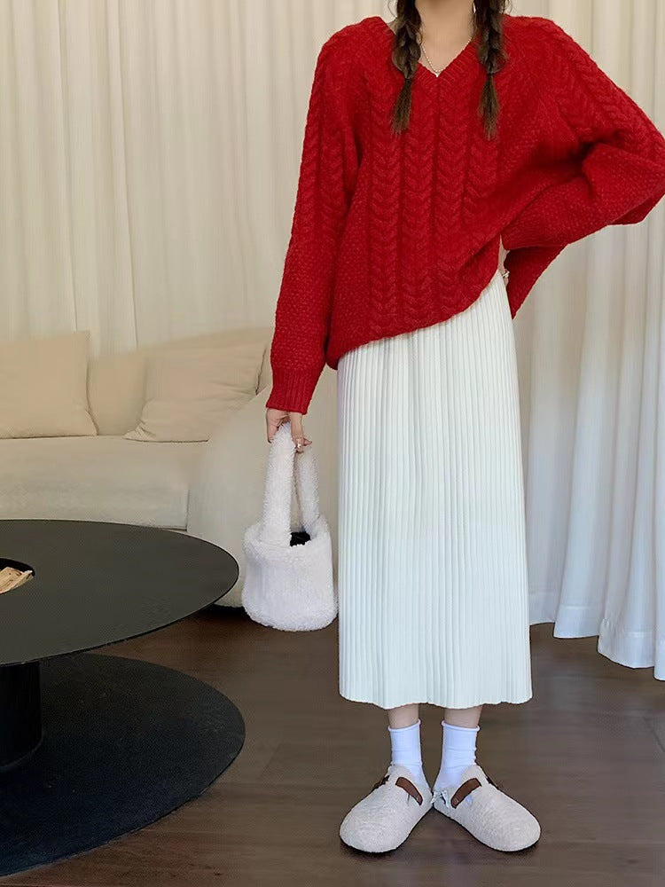 Jupe tricotée de couleur unie pour style quotidien sans effort