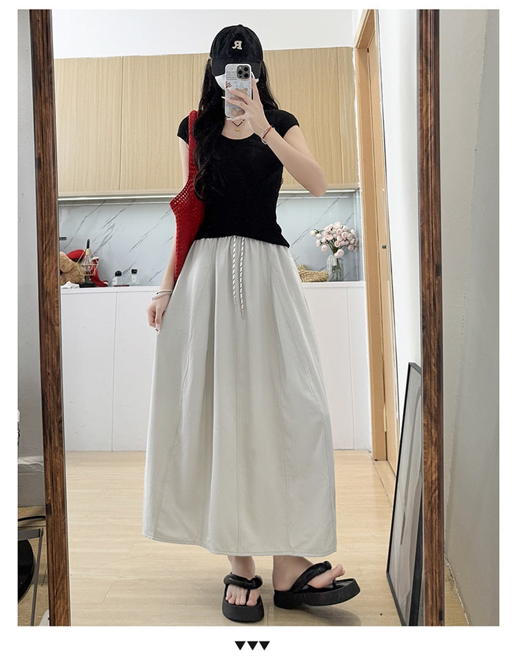High Waist Ice Silk A-Line Skirt For Plus Size Workwear
