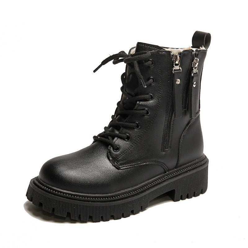 Botas de combate con tirolesa de las mujeres en blanco o negro