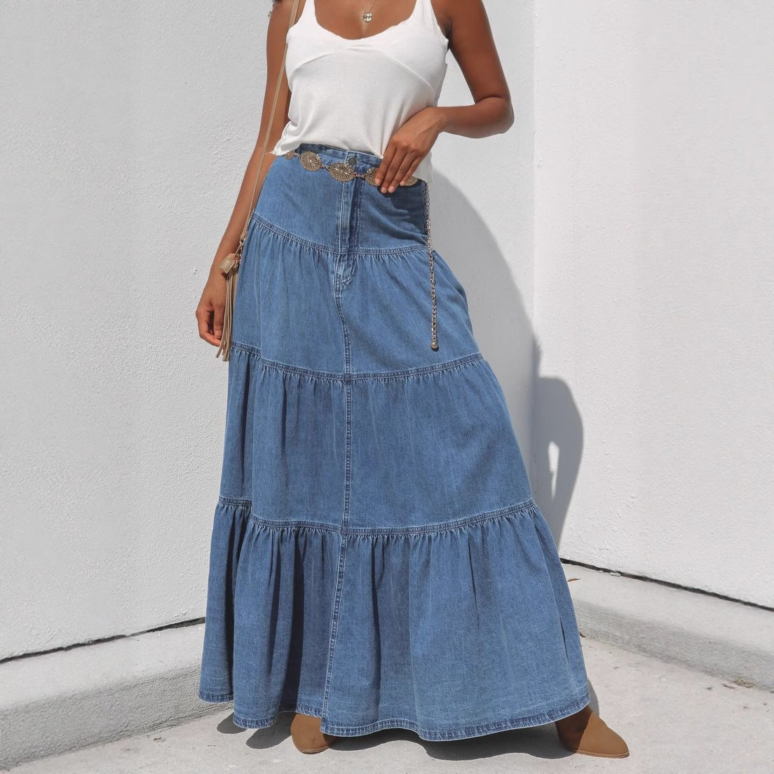 Low Taille Delessed Denim Rock für entspannte Urlaub