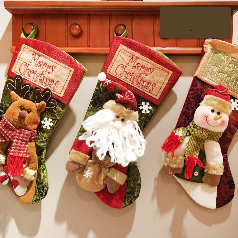 Rustic Classic Merry Christmas Snowman, Santa en Rendier kousen