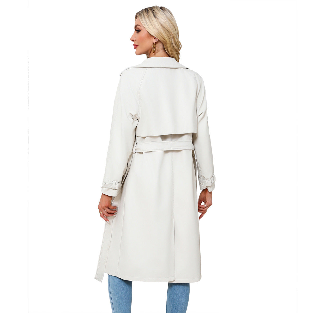 Long Loose Fit Trench Coat With Lapel And Belt