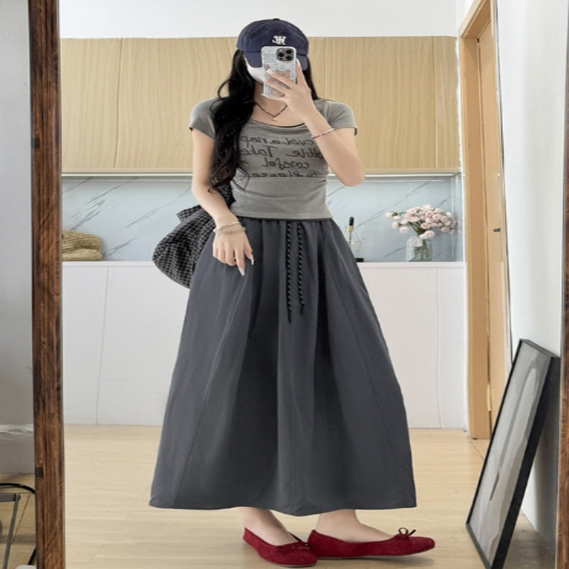 High Waist Ice Silk A-Line Skirt For Plus Size Workwear