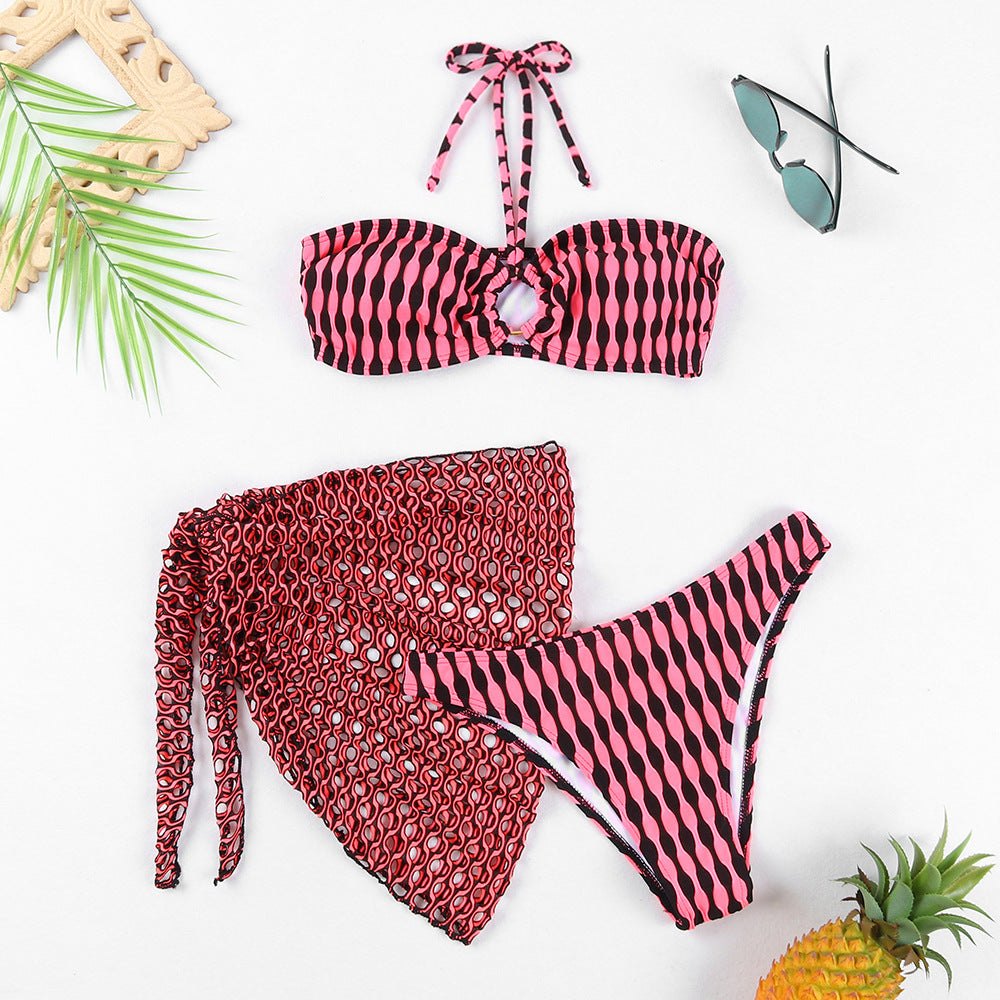 Women’s Three-Piece Tube Top Bikini and Swimwear Set