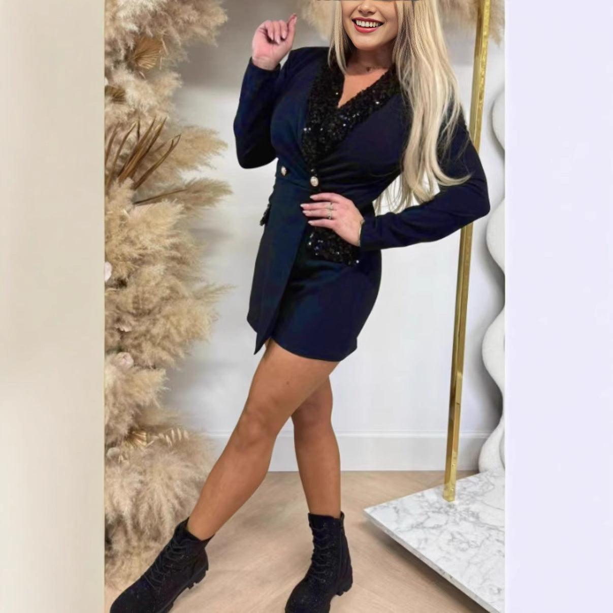 High-end Style Women's Spliced Sequin Jumpsuit Skirt