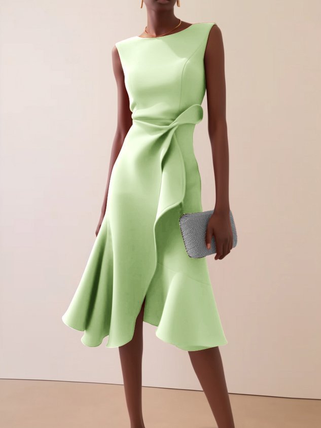 Roter ärmelloser Kleid mit rundem Hals mit elegantem Temperament
