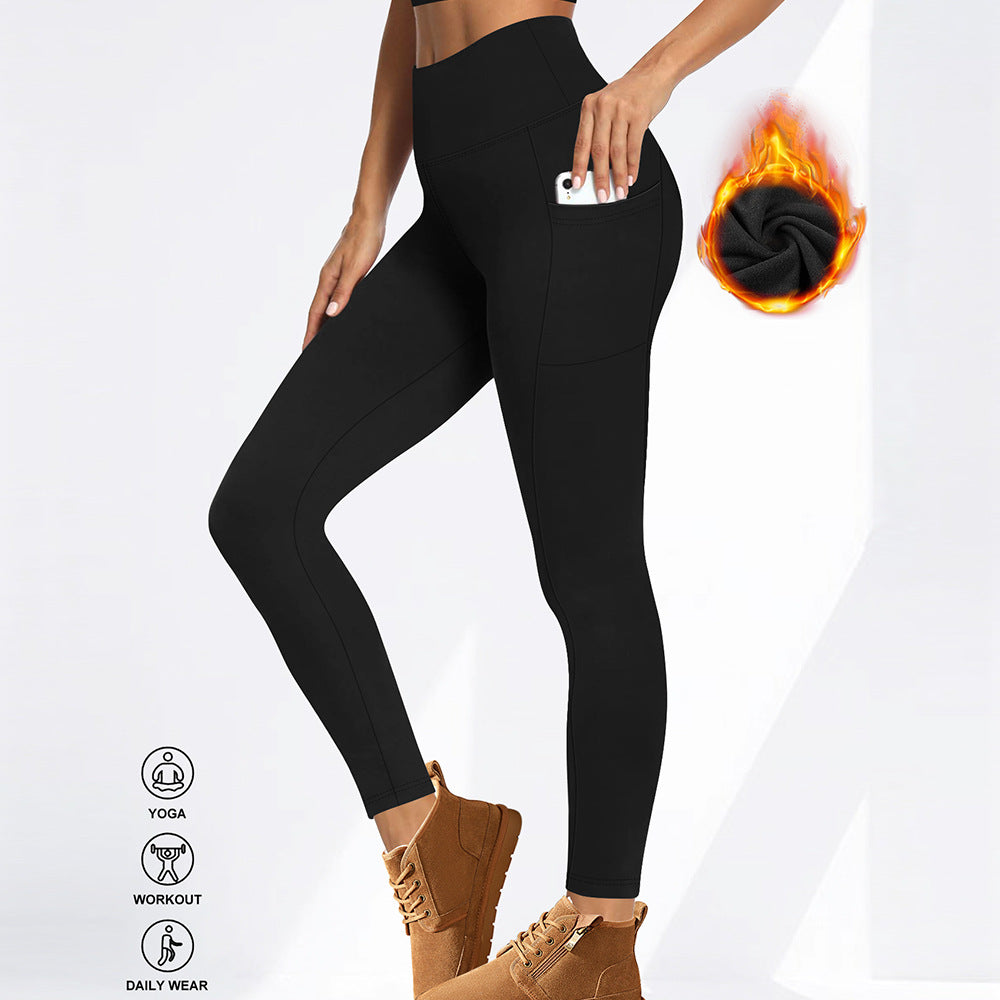 Autumn And Winter Warm Pocket Plus Velvet Yoga Pants