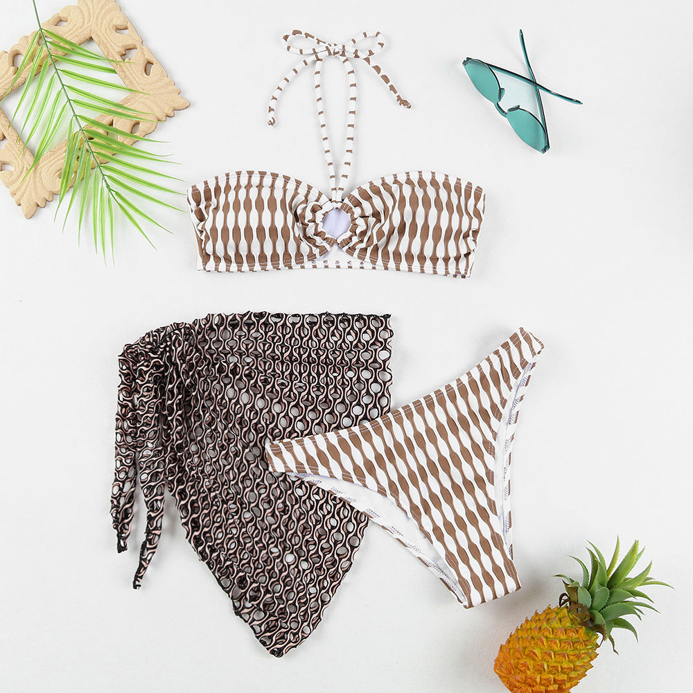 Women’s Three-Piece Tube Top Bikini and Swimwear Set