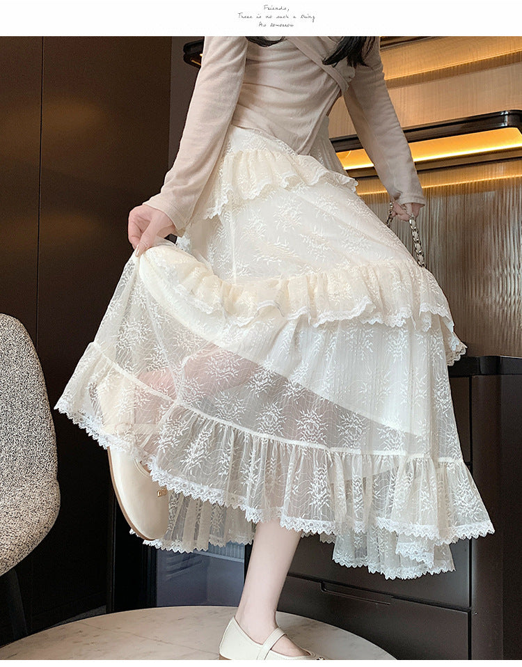 Spitzenkuchenkleid mit Netto -Falbala -Blasenrock