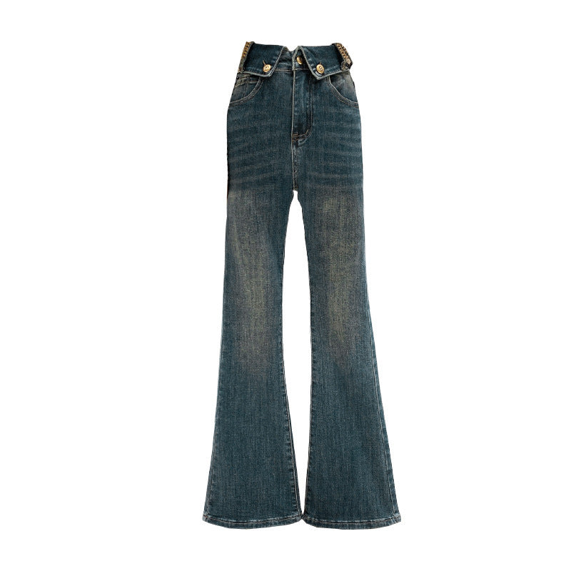 Wandelde rechte jeans voor peervormige herfststijl