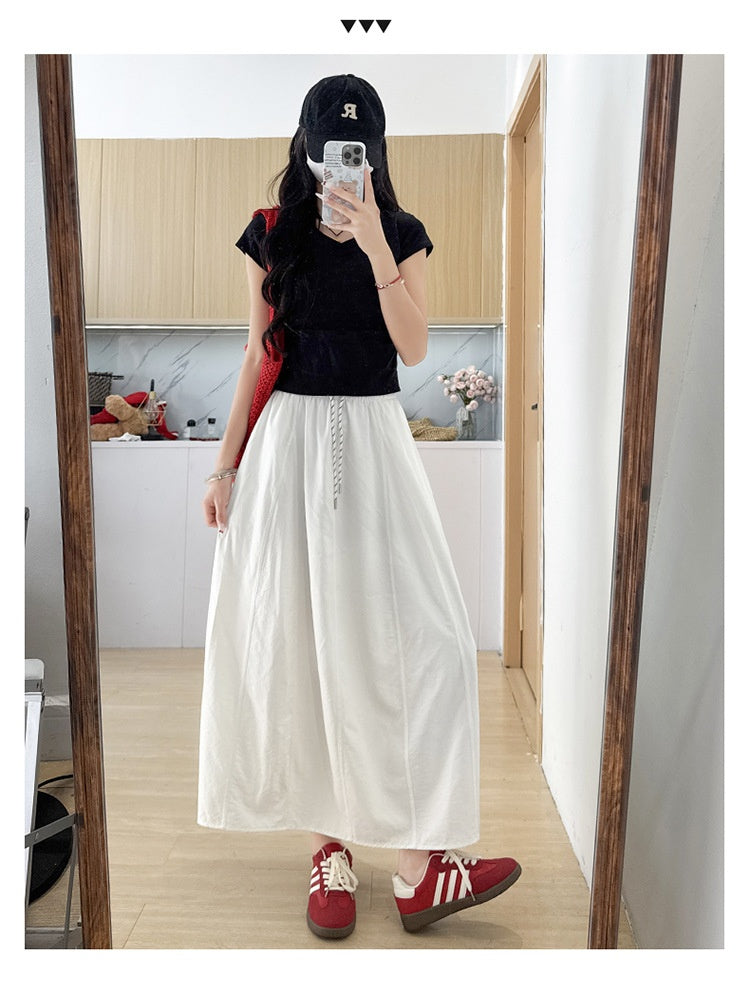 High Waist Ice Silk A-Line Skirt For Plus Size Workwear