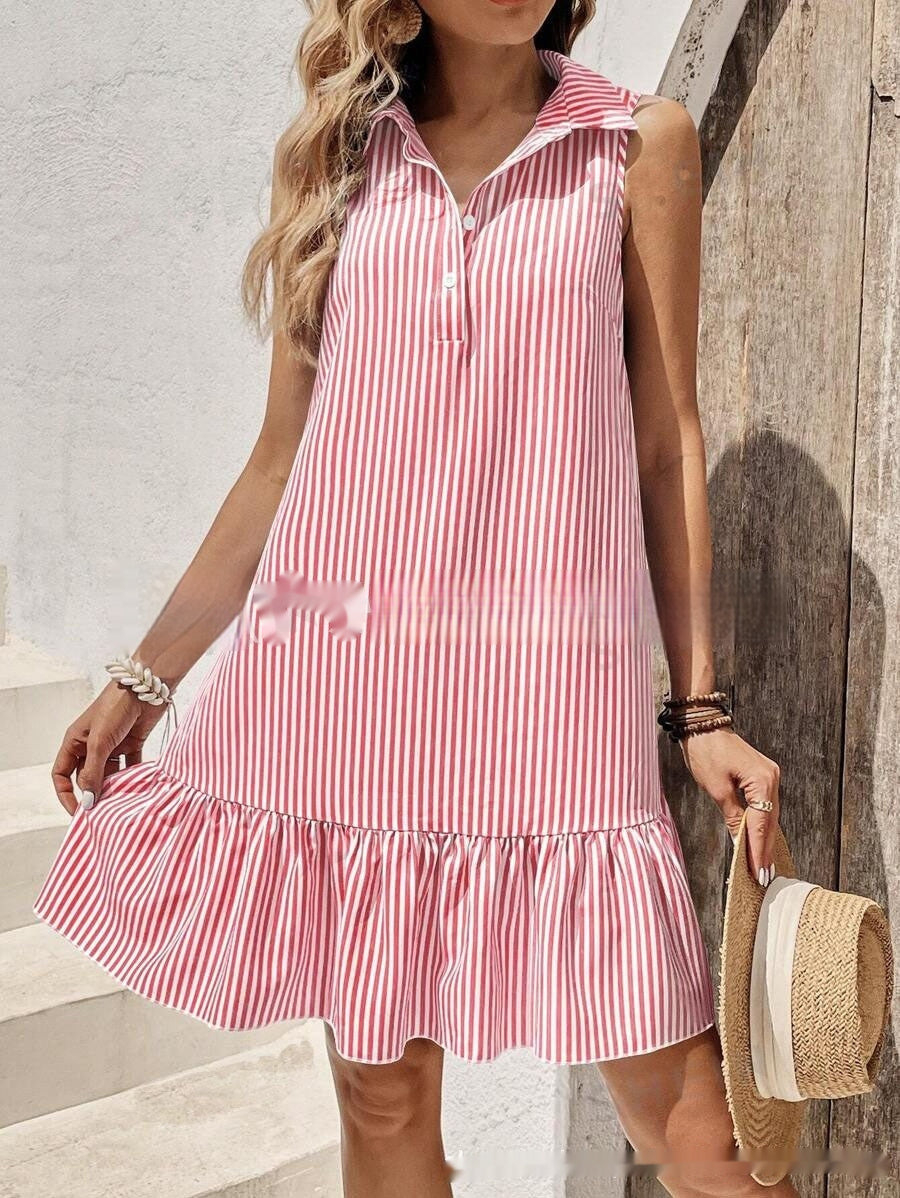 Vestido de camisa sin mangas con detalles de botones y cuello clásico