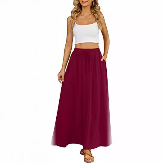 High Waist Lace Print Swing Skirt With Double Pockets