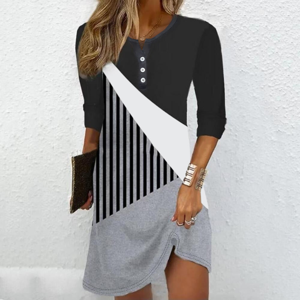 Casual knop-front v-neck jurk voor moeiteloos comfort