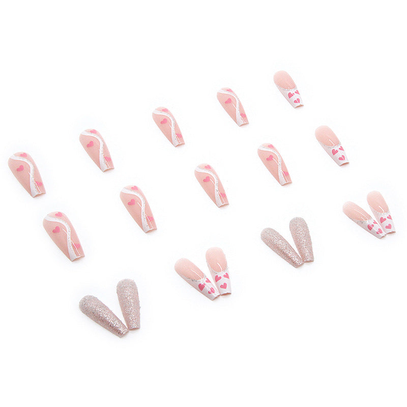 Women's Coffin Shaped Pink Nail Set with Gray Accent Nail