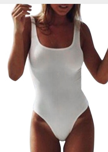 Women's One Piece Solid Color Swimsuit with U-Neck