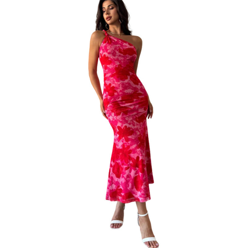 Irregular Pattern Sling Dress with Shoulder Belt Accent for Statement Style