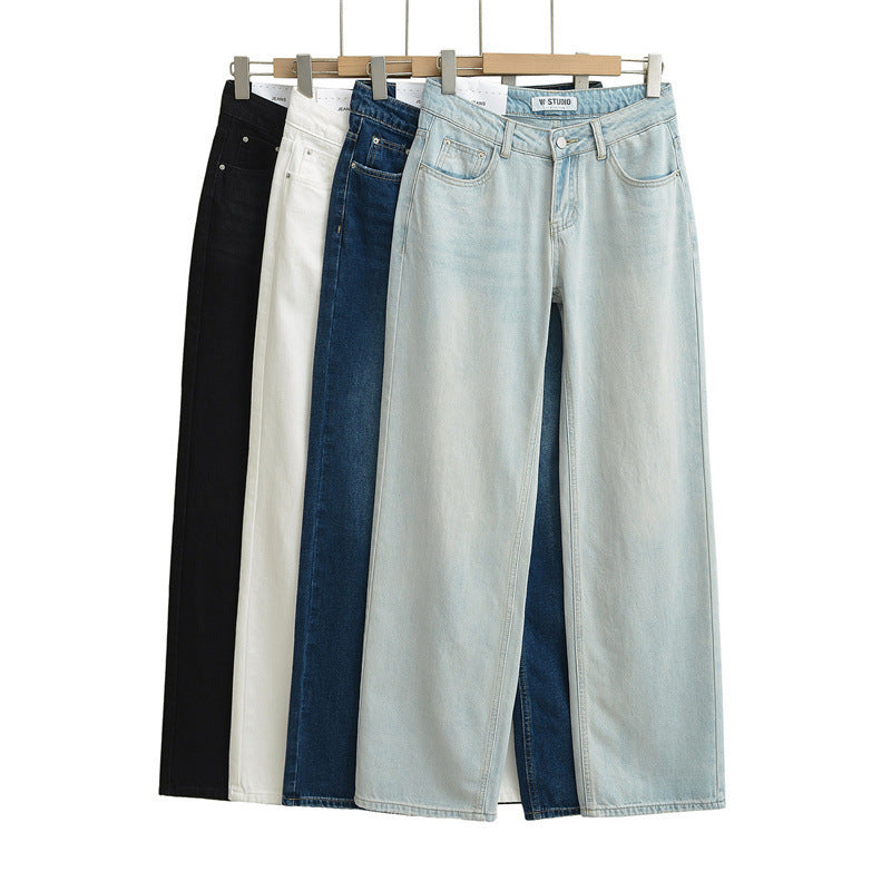Pinggang rendah celana pelaput denim lurus lurus