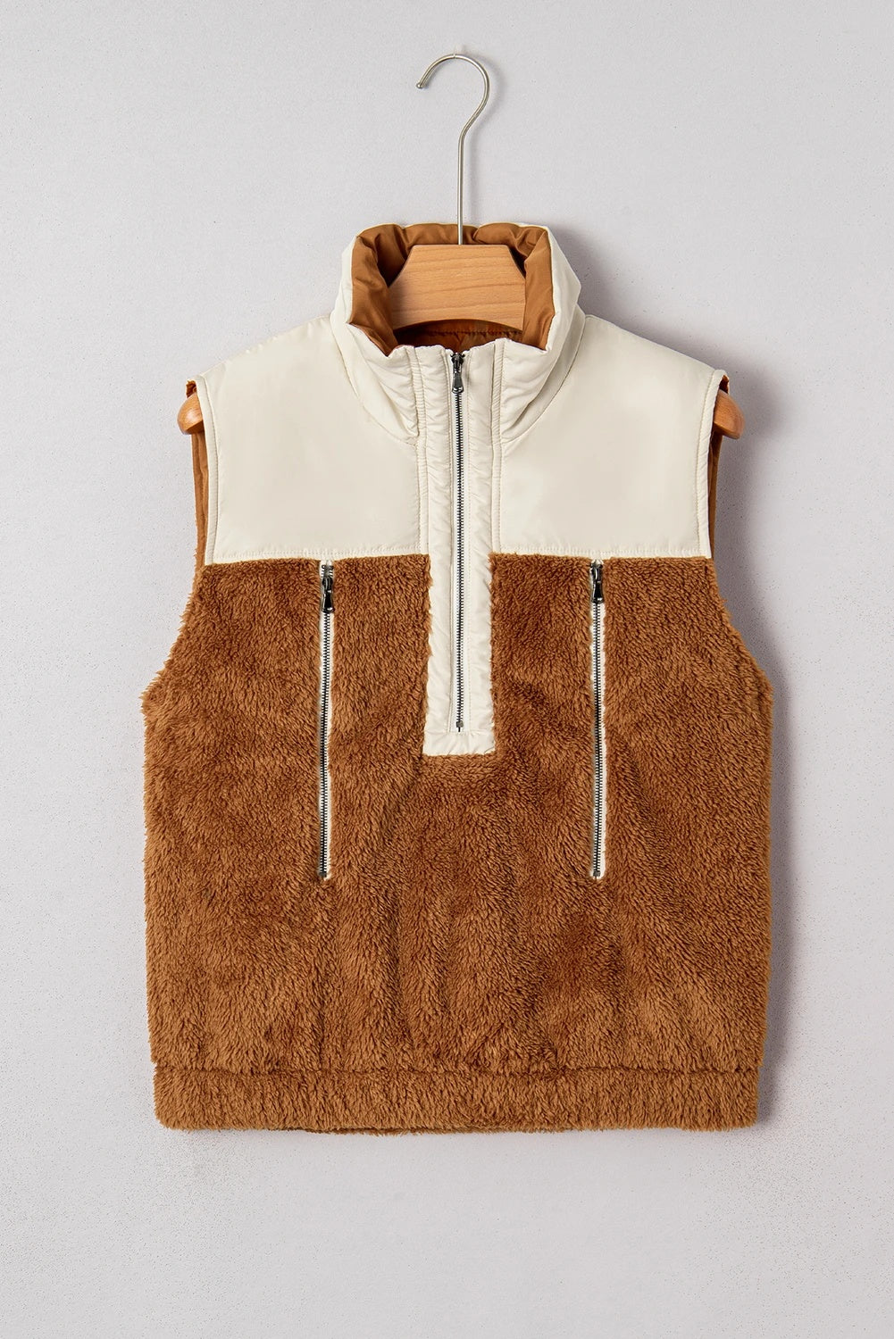 Women's Casual Stand Collar Stitching Wool Vest