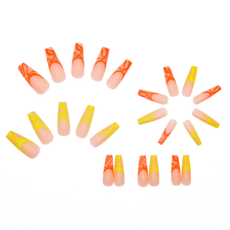 Women's Vibrant Coffin Shaped Nail Set with Neon Tips