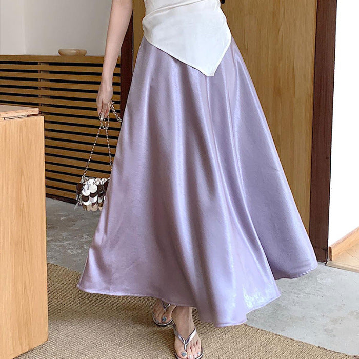 Acetate Satin Draped Skirt For Casual Versatile Styling-Purple-Theone Apparel