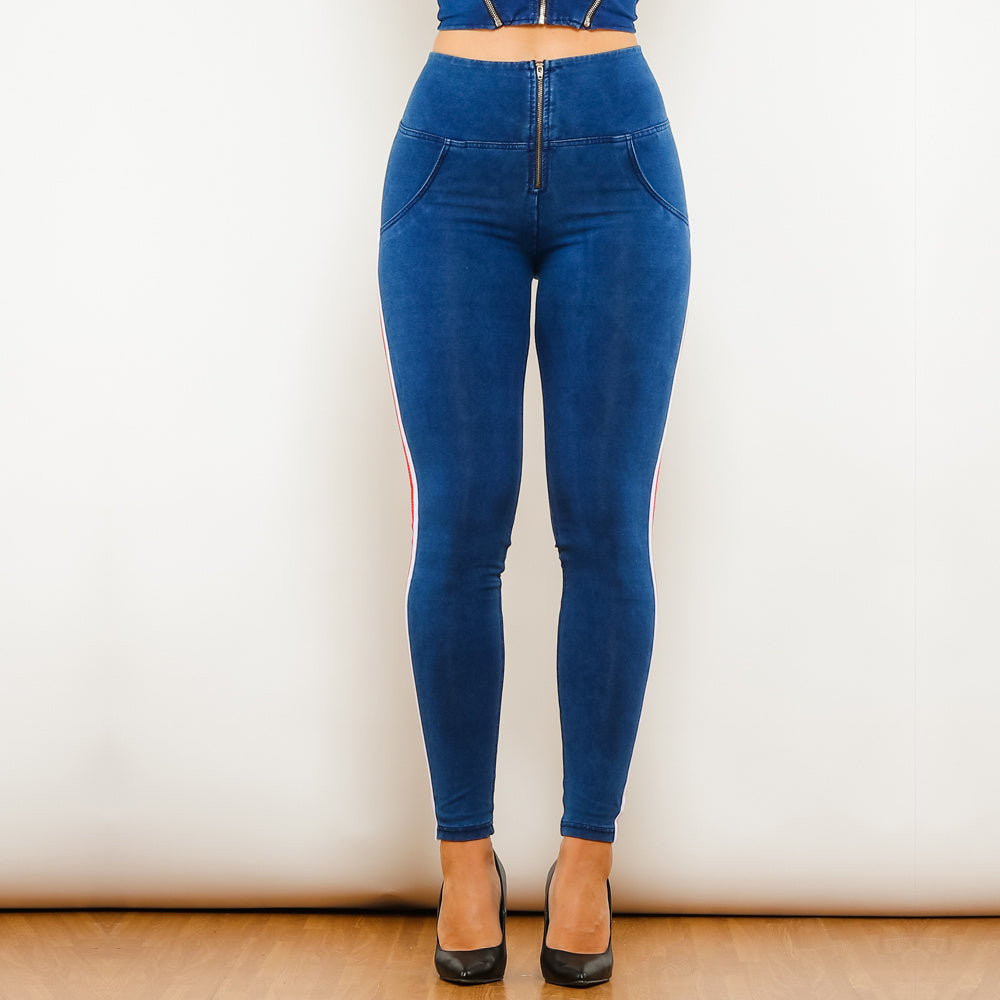 Jeggings de lápis pretos com design esbelto listrado