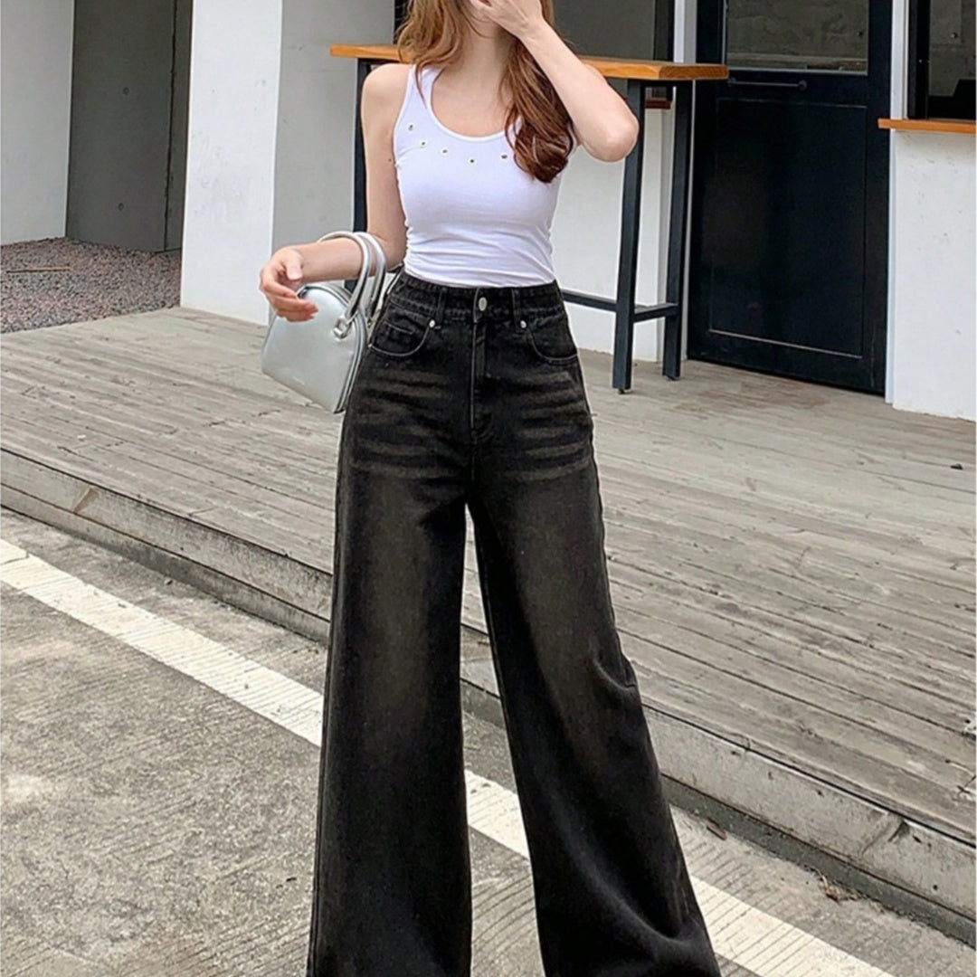 Jeans de pernas largas retrô de marca para declarações de rua modernas
