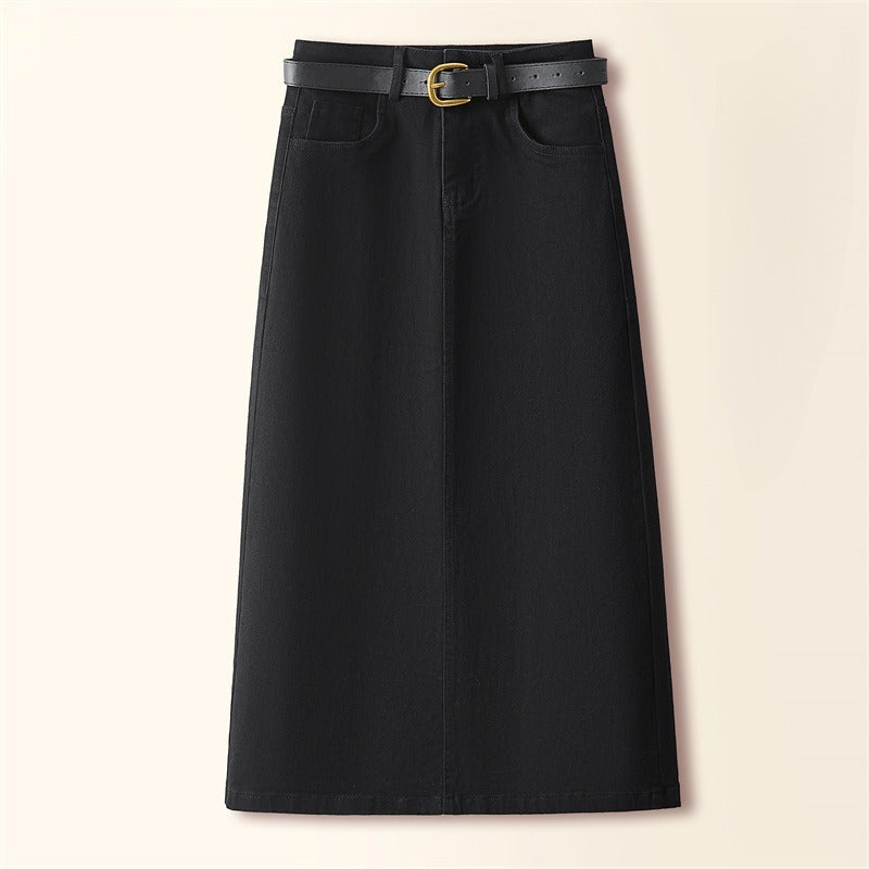 Brown A-Line Retro Slit Skirt That Flatters Every Curve-Black-Theone Apparel