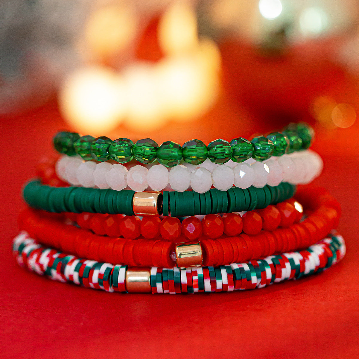 Christmas Men's & Women's Polymer Clay Bead Bracelet Set in Assorted Styles-Theone Apparel